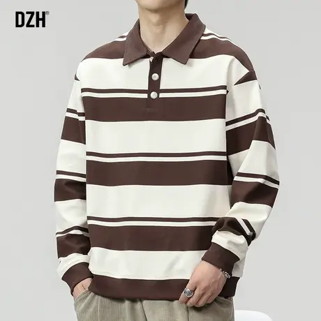 男生条纹polo衫男长袖高级感痞帅休闲男装2023新款体恤衫宽松上衣商品大图