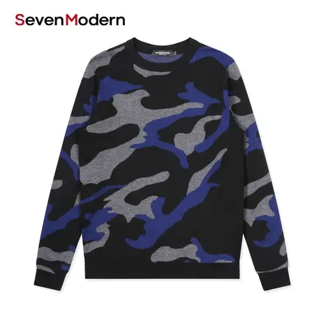 【清仓商场同款】柒牌奥莱男装潮SevenModern秋冬圆领男士针织衫图片