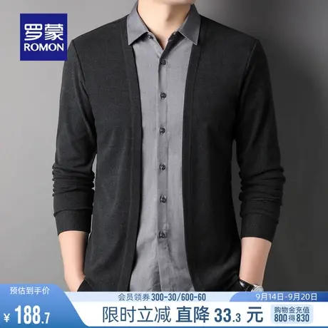 罗蒙男士中青年休闲开衫假两件衬衫2023秋冬简约舒适百搭针织衫男商品大图
