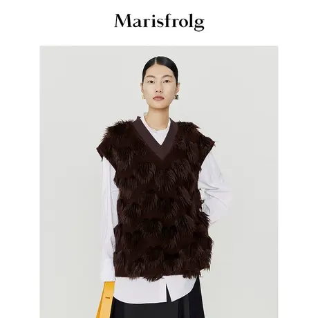 【商场同款】玛丝菲尔冬季新款美拉德风复古无袖毛绒马甲商品大图