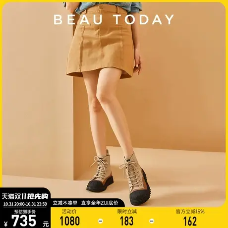 BeauToday马丁靴女2023新款秋冬季厚底工装靴BT英伦风真皮短靴女商品大图