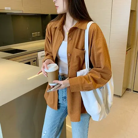 唐狮冬季华夫格长袖衬衫女装法式上衣外套小清新白色气质设计感潮图片