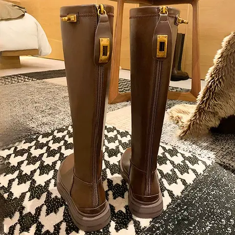 长筒靴女2023年秋冬新款粗腿显瘦不过膝冬季加绒厚底小个子长靴子图片