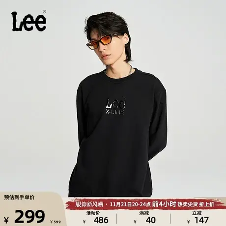 Lee23秋冬新品舒适版小logo印花圆领男抓绒卫衣潮流LMT007110100图片