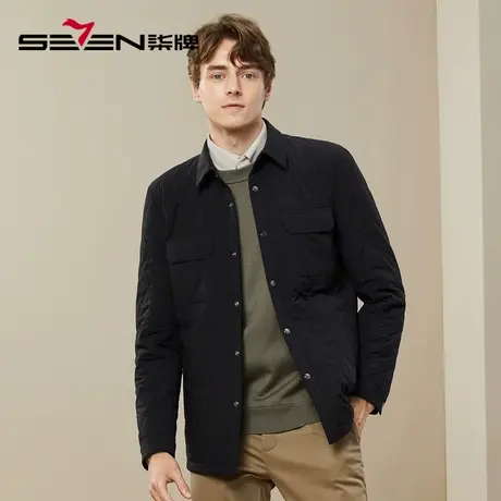 柒牌工装棉服男2023冬季厚款时尚休闲中青年百搭菱格翻领棉衣外套图片