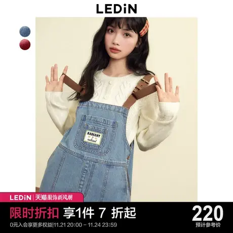 乐町休闲背带牛仔裤2023年秋季新款撞色肩带加厚直筒裤女图片