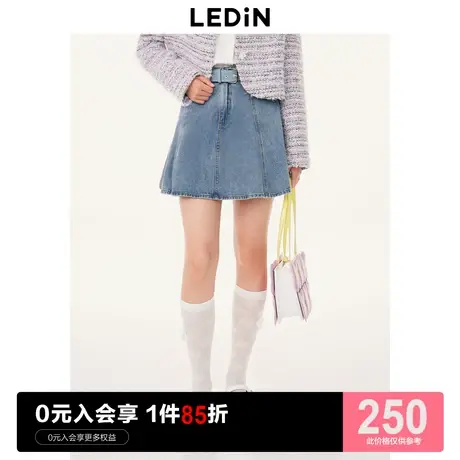 乐町甜美牛仔伞裙23年秋季新款短裙赠腰带C2GED1302商品大图