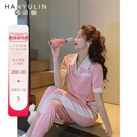 【清仓价】清新减龄polo衫短裙休闲裤套装2025夏季新款休闲宽松图片