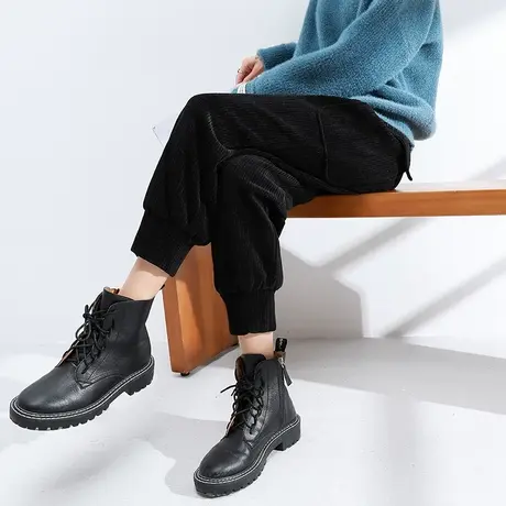 黑色灯芯绒裤子女宽松显瘦秋冬季加绒哈伦束脚休闲裤加厚工装裤潮商品大图