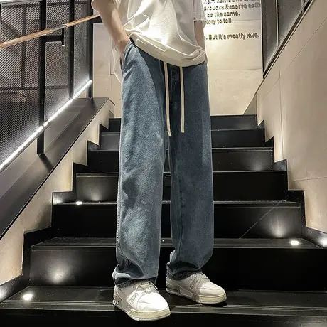 夏季男士牛仔裤阔腿裤裤子宽松直筒潮牌潮流百搭薄款小众INS长裤商品大图
