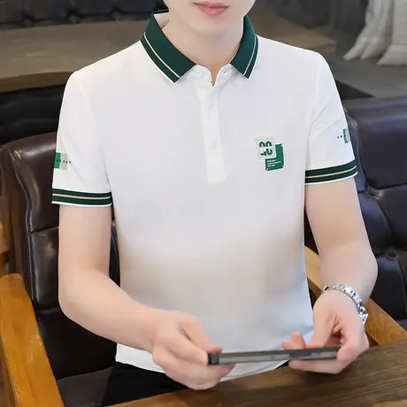 2023夏季新款男士polo衫短袖潮牌保罗衫修身商务翻领T恤带领上衣商品大图