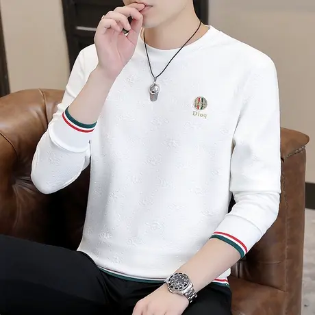 2023春秋圆领男卫衣时尚休闲大码潮流长袖T恤男打底衫青年爸爸装商品大图