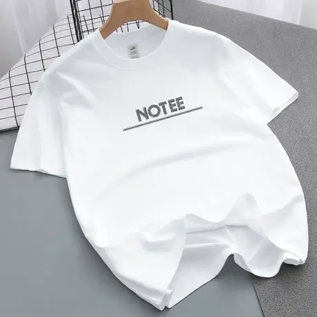 重磅纯棉t恤男短袖2024新款美式潮流圆领上衣服全棉半袖白色体恤商品大图
