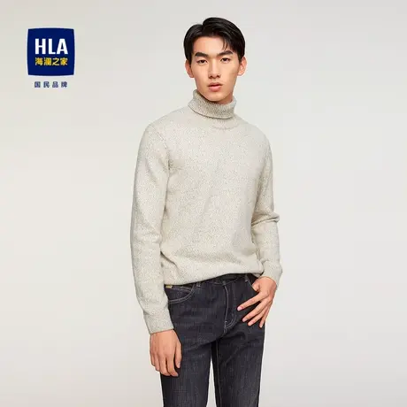 HLA/海澜之家可翻高领长袖针织衫保暖字母小标套头修身净色毛衣男图片