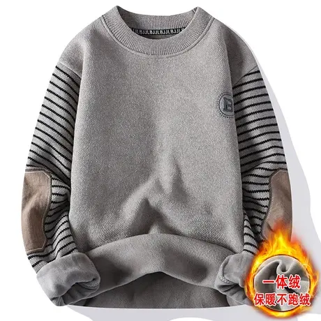 雪尼尔一体绒毛衣男秋冬休闲打底衫男生加绒加厚潮牌保暖内搭上衣商品大图