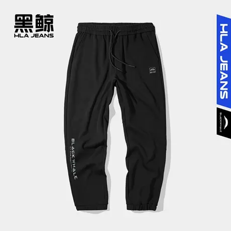 黑鲸HLAJEANS海澜之家旗下潮牌字母印花休闲裤男腰间抽绳束脚裤商品大图