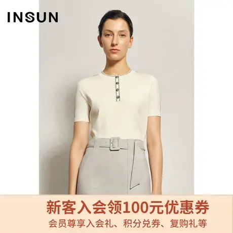 恩裳夏季时尚条纹圆领短袖薄款套头外穿休闲冰丝针织衫女图片