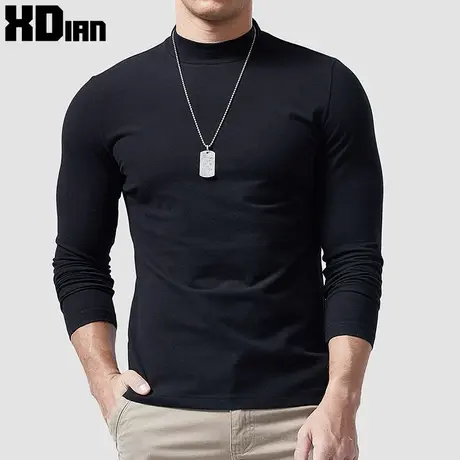 半高领纯色打底衫男长袖t恤修身秋冬季加厚保暖中领内搭秋衣商品大图