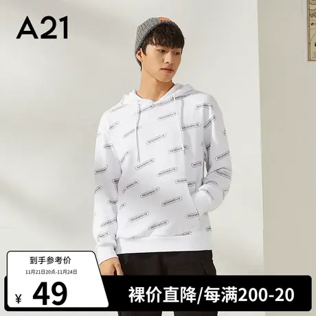 A21outlets秋季男装连帽卫衣匹印宽松连帽长袖潮男ins情侣女衣服图片