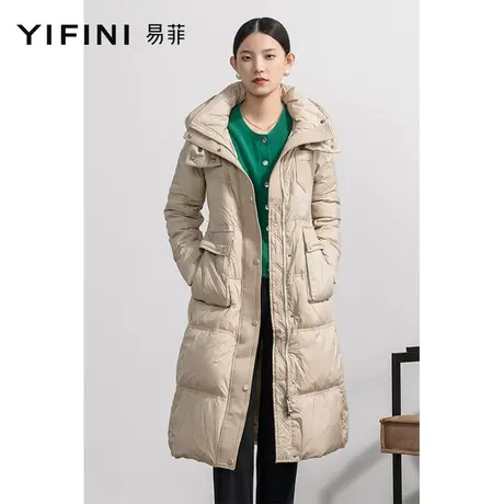 Yifini/易菲修身中长款过膝羽绒服女保暖加厚连帽外套冬新款图片