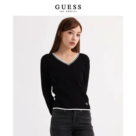 GUESS女士时尚显瘦领针织长袖毛针织衫商品大图