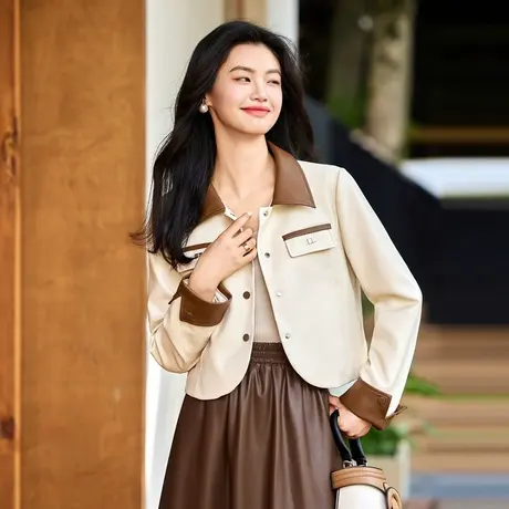 温柔韩版皮衣2023年秋季新款女款高级百搭气质短款长袖皮外套商品大图