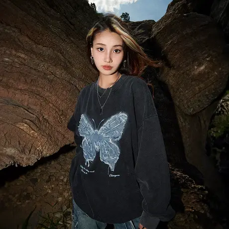 美式复古蝴蝶卫衣女宽松oversize外套春秋2024年新款ins潮牌上衣图片
