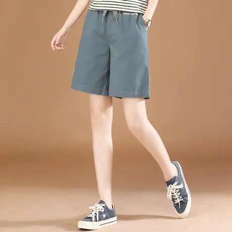 韩潮袭人松紧腰显瘦五分裤女2024夏季新款宽松百搭直筒休闲裤子薄商品大图