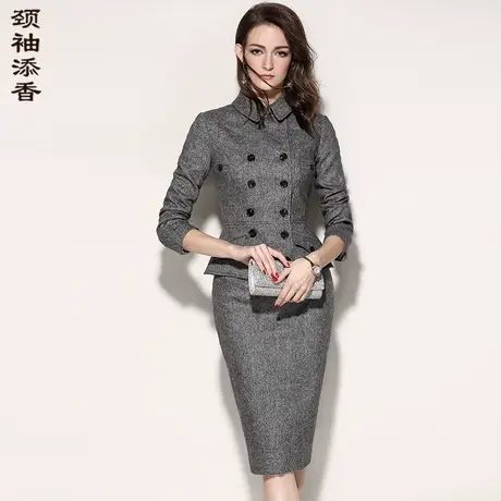 颈袖添香2023春秋新款职业套装女裙时尚OL羊毛气质修身正装商品大图