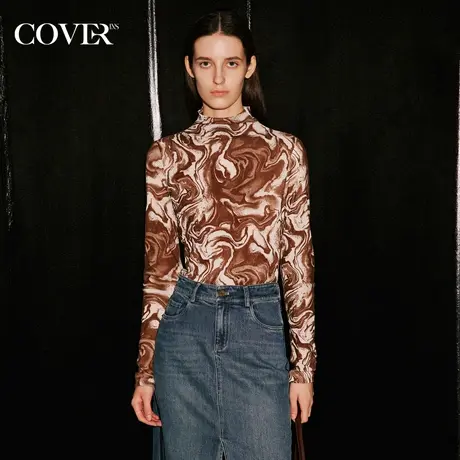 COVER冬季植绒撞色高领美拉德针织衫商品大图