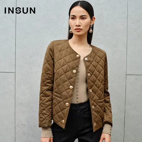 INSUN恩裳线上专选秋季圆领菱形格轻薄香风羽绒服商品大图