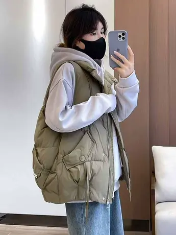 欧货羽绒棉马甲女外搭2023秋冬新款韩版洋气宽松加厚背心马夹外套图片