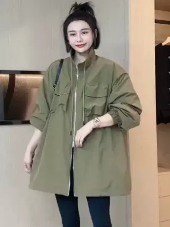 欧洲站2023秋季新款时尚新款气质上衣女短外套立领抽绳设计夹克潮商品大图