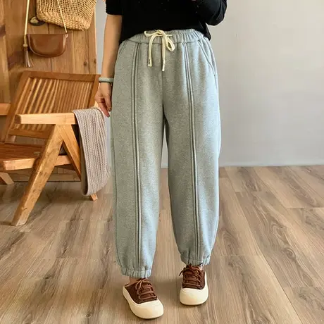 dza 高腰显瘦加厚加绒休闲卫裤女冬外穿运动长裤直筒宽松哈伦裤子图片