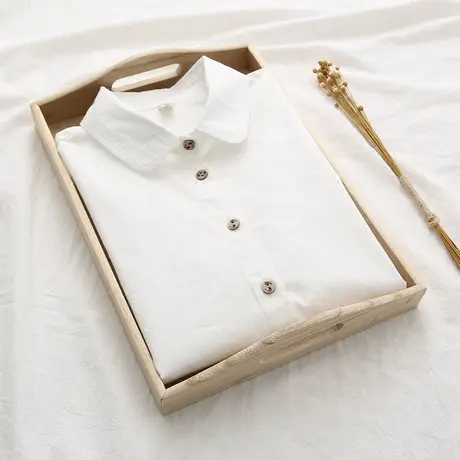 日系纯棉白衬衫女长袖宽松春秋款娃娃领百搭职业全棉学生打底衬衣商品大图
