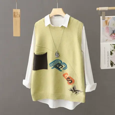 春秋圆领毛衣背心针织马甲女新款2022外搭日系宽松慵懒风毛线叠穿图片