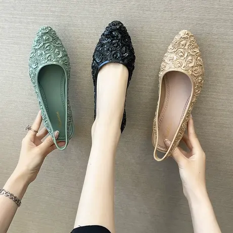 气质百搭凉鞋女夏透气镂空尖头浅口时尚高跟鞋雨天防滑塑料单鞋商品大图