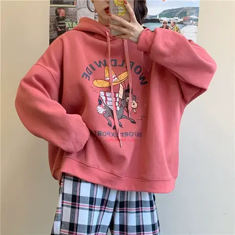 连帽卫衣女2022新款秋冬宽松韩版潮ins上衣bf慵懒风加绒加厚外套商品大图