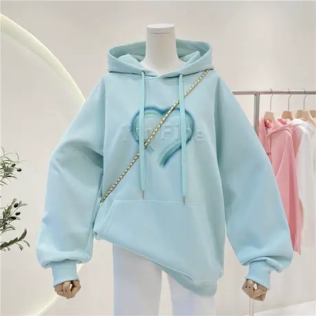 卫衣女春秋薄款2022新款桃心立体字母宽松大码韩版时尚连帽外套潮图片