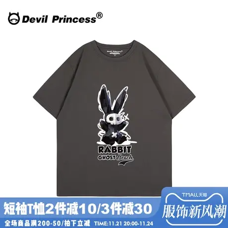 美式高街hiphop嘻哈风深灰色短袖t恤女大版宽松小众ins潮牌上衣夏商品大图