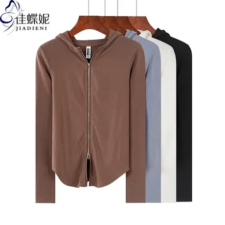 2023年早春装新款女装坑条黑色显瘦修身双拉链头百搭上衣开衫外套商品大图