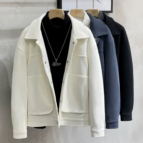 肌理灯芯绒男士毛呢外套毛呢大衣短款夹棉加厚呢子夹克冬季棉衣服图片