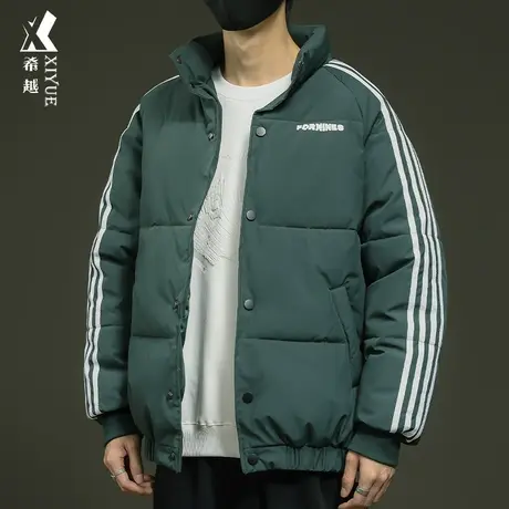 希越美式条纹男士冬季羽绒棉服宽松大码无帽立领棉衣潮流百搭外套商品大图