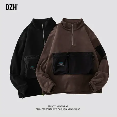 男士双面奥粒绒半拉链卫衣男重磅2023新款秋冬美式复古上衣情侣装商品大图