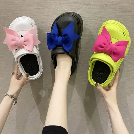 增高洞洞鞋女夏季可爱蝴蝶结松糕厚底防滑时尚外穿沙滩包头凉拖鞋商品大图
