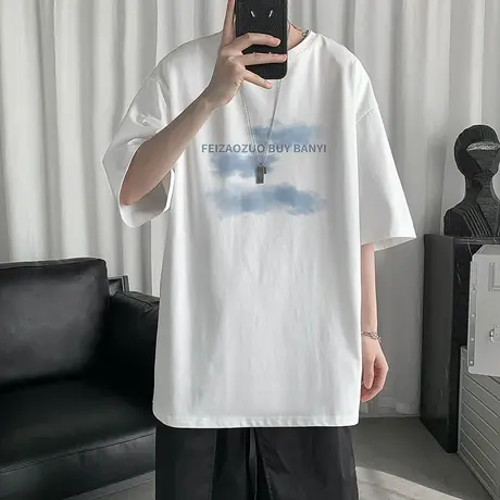 2022潮牌短袖t恤男士韩版潮流ins夏季圆领纯棉体恤宽松百搭上衣服商品大图