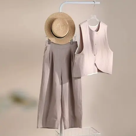 享永子粉丝福利 亚麻休闲裤女文艺复古条纹宽松显瘦棉麻女裤2023商品大图