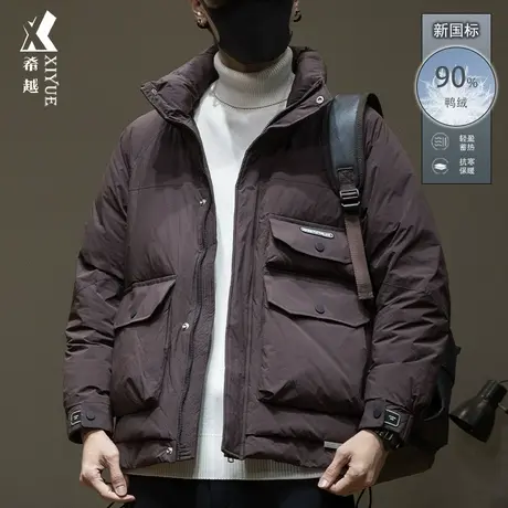 新国标90白鸭绒立领羽绒服男冬季宽松大码工装男士外套保暖棉衣潮商品大图