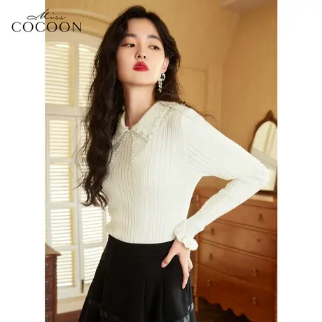 missCOCOON钉珠时尚针织衫女2023新款春秋装时尚显瘦气质打底毛衣商品大图