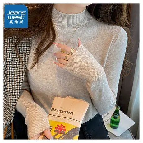 【直播专享】38.9秒！真维斯2023冬季新品女式纯色半高领洋气毛衫图片